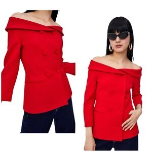 Zara Off The Shoulder Boatneck Red Blazer